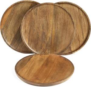 Ensemble de 4 assiettes rondes en bois de manguier de 9 "pour servir de la charcuterie Sushi Dessert Pain Plateau de service en bois Planche à charcuterie - Product Image 4
