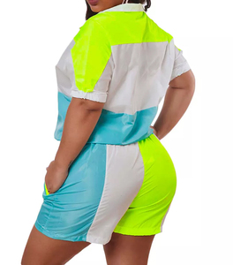 Conjunto de pantalones cortos cortavientos de poliéster para mujer Chándal deportivo para correr con cremallera y secado rápido - Product Image 2