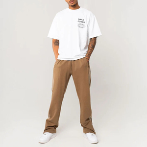 Pantalons de survêtement en molleton léger pour homme, MOQ faible, logo personnalisé, coupe droite, 100% coton, écologiques, pantalons de jogging - Product Image 3