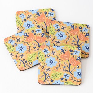 2252 Mango Wood/Acacia Wood Over Printed Tea Serving <b>Coasters</b> 4 Pieces <b>Set</b> - Product Image 5