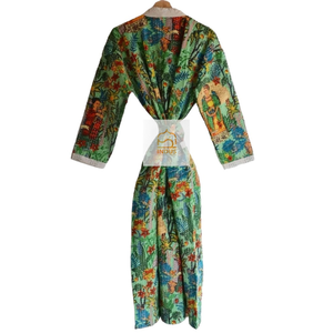 Albornoz Kantha con estampado de bloque de mano de algodón indio, Kimono Floral con estampado de algodón, albornoz envolvente - Product Image 5