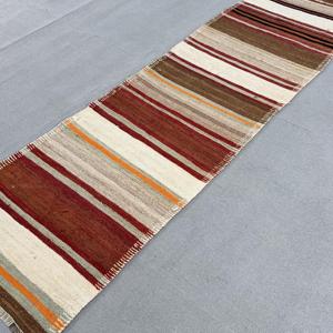 Vintage Runner Rug 2.8x9.4 ft, Turkish Kilim <b>Brown</b> Polka dot <b>Wool</b> Rug - Product Image 2