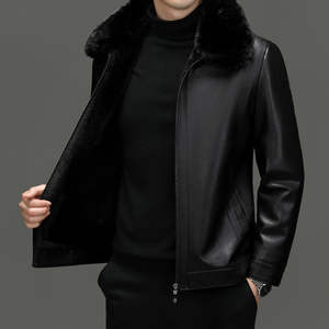 Veste en cuir pour homme, style robuste d'hiver, couture solide, imperméable, écologique, coupe équilibrée, tissu en toile, logo sur le devant - Product Image 2