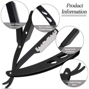 Maquinillas de afeitar de barbero de borde recto, acero inoxidable, tijeras de salón de barberos negras personalizadas - Product Image 2