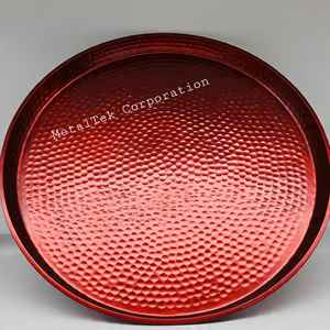 Plateau en acier de luxe rond texturé rose et multicolore Plateaux cadeaux durables en métal décoratifs chics polyvalents pour la maison moderne - Product Image 3