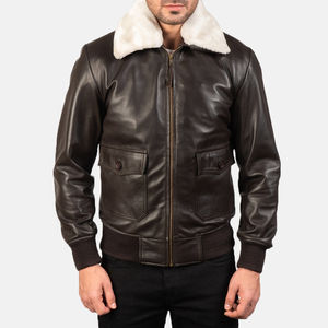 Blouson en cuir pour homme en noir brillant Blouson style personnalisé pour homme Blouson en cuir avec peau de mouton pour tenue décontractée - Product Image 2