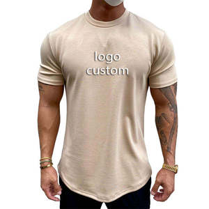 Camiseta Oem de gran tamaño para gimnasio, Camiseta ajustada de algodón elástico Spandex liso para entrenamiento, camisetas deportivas ajustadas para hombre de Fitness muscular personalizadas - Product Image 1