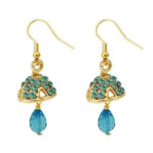 Boucles d'oreilles Kriaa Fine Cuff Pierre Autrichienne Bleu Plaqué Or 1313709B Style Jhumki - Product Image 1