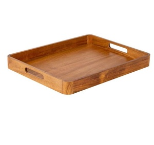 Elegante bandeja grande de madera natural para servir para uso en restaurantes Bandejas de madera estilo granja con asas para decoración del hogar - Product Image 3