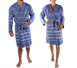 Peignoir turc unisexe décontracté de luxe en tissu Pestemal 100% coton à capuche, motif rayé, grande taille, élégant, séchage rapide, respirant - Product Image 2