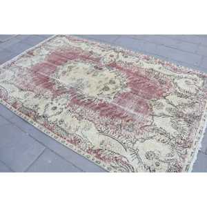 พรมตุรกีโบราณ ขนาด 5.3x8.4 ฟุต พรมลายดอกไม้สีแดงขนาดใหญ่ - Product Image 2