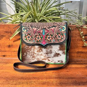 Bolso de mano de cuero tallado a mano, bolso de cuero de piel de vaca, bolso gitano bohemio hecho a mano, bolsos multiusos con estilo occidental - Product Image 3