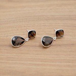 ต่างหูเงินสเตอริง925ต่างหูเม็ดเดี่ยวอัญมณีควอตซ์แบบรมควันทำด้วยมือเครื่องประดับโรสโกลด์ของขวัญที่สมบูรณ์แบบสำหรับเธอ - Product Image 4