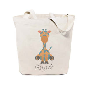 กระเป๋าผ้าแคนวาสลายยีราฟพร้อมชื่อสั่งทำ เป็นมิตรกับสิ่งแวดล้อม รีไซเคิลได้ ทนทาน ใช้ซ้ำได้ เหมาะสำหรับใช้ในชีวิตประจำวันหรือเป็นของขวัญ - Product Image 1