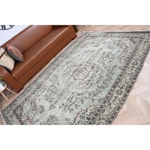 Tapis turc vintage, grand tapis de 5,8 x 8,8 pieds, tapis en laine à carreaux vert et marron - Product Image 5