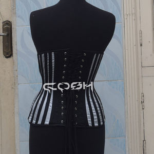 Corsé de entrenamiento de cintura bajo el busto en satén gris y negro - Product Image 6