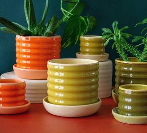 Ensemble de pots de fleurs en céramique émaillée de qualité supérieure, design rustique moderne, porte-plantes décoratif d'intérieur durable - Product Image 6