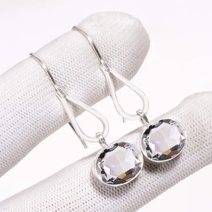 Pendientes colgantes de estilo bohemio de Plata de Ley 925 hechos a mano, piedras preciosas de topacio blanco, joyería de moda para Mujeres Cristianas, Idea de regalo - Product Image 2