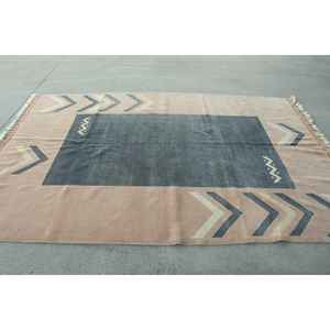 Alfombra de 6,3x9,3 pies, Alfombra Turca Vintage, Alfombra de Lana con Rayas Marrones - Product Image 2