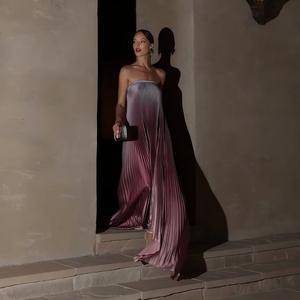 Custom Strapless Pleated Maxi Dress <strong>Women</strong> Elegant Gradient Color Sleeveless Evening Party Gown <strong>for</strong> <strong>Resort</strong> Vacation <strong>Wear</strong> - Product Image 3