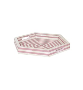 Bandeja para servir con incrustaciones de hueso, novedad de 2024, hexagonal con patrón, bandeja para servir hueso rosa y blanco, suministros para restaurante y Hotel en casa - Product Image 1