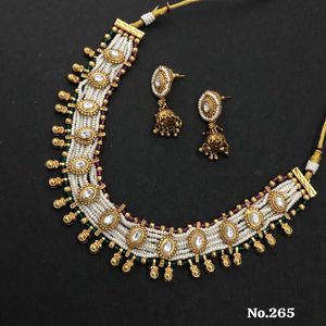 Designer Antique Gold <b>Necklace</b> <b>Set</b> with Kundan <b>Pearl</b> Strings and Matching Earrings for Bridal and Wedding Occasions - Product Image 6