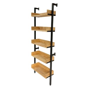 Estante de Pared de 5 Niveles con Estructura de Madera de Caucho y Hierro para Sala de Estar, Dormitorio, Baño y Cocina - Product Image 4