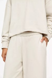 Femmes coton éponge polaire Boxy Fit sweat à capuche bas survêtement motif solide ourlet effiloché ceinture hiver saison avant Logo - Product Image 3