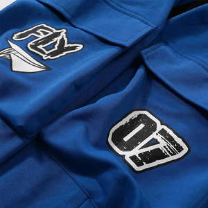 Pantalones de chándal de retazos personalizados de cintura alta para hombre, ropa de calle de tela de felpa acampanada en capas, cintura elástica, contraste de Color en capas - Product Image 4