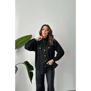 Chemise en daim noire à boutons pression - Noir - Product Image 2