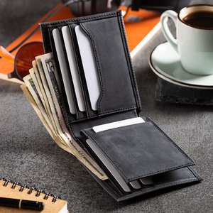 Elegante billetera plegable de cuero de gama alta, billetera delgada de cuero genuino con bloqueo RFID para hombres, a granel, - Product Image 3