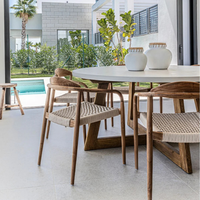 Fauteuil moderne en teck massif écologique avec assise en corde, chaise de salle à manger d'extérieur pour appartement, villa, patio, bistrot, mobilier de maison