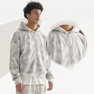 100% algodón Unisex en blanco francés Terry Sudadera con capucha de gran tamaño chaqueta con cremallera hombres contraste básico costura Zip up Sudadera con capucha - Product Image 5