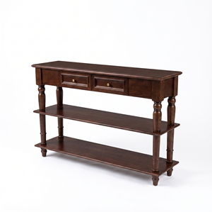 Mesa Consola Estrecha de Roble Macizo Marrón Antiguo, Estilo Vintage, con Cajones, Patas y Estantes Inferiores, para Entrada o Sala de Estar, Muebles MT - Product Image 6