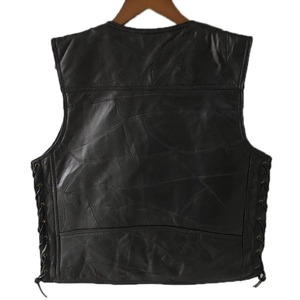 Punk Biker <b>Vest</b> Lace Button Winter Sleeveless Waterproof Windproof Solid Motorcycle <b>Vest</b> for Men <b>Black</b> Leather - Product Image 6