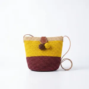 Sac fourre-tout bandoulière en raphia color block tendance été avec fermeture éclair et doublure en coton pour la plage, les voyages et l'usage quotidien - Product Image 5