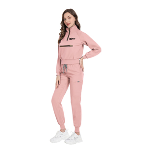Combinaison de travail en denim pour femmes, pantalon de jogging, haut extensible avec plusieurs poches, blouse de travail à col montant, manches longues - Product Image 1