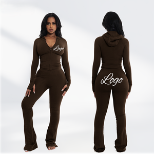 Combinaison pour femme avec logo personnalisé, taille haute, en spandex/nylon, manches évasées à fermeture éclair, respirante, pour le yoga et l'entraînement - Product Image 4