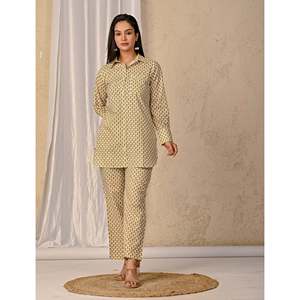 ชุดเซ็ตผ้าฝ้ายพิมพ์ลาย Barik Butti สีพาสเทล ชุดสองชิ้นพร้อมเสื้อติดกระดุม ไซส์ XS และ XXS สไตล์ทันสมัย ขั้นต่ำ 3 ชิ้น - Product Image 3