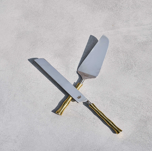 ชุดเซิร์ฟเค้กทองเหลืองตะกร้าสานสีทองมีที่จับแบบสานมีดตัดเค้กดีไซน์ทันสมัยมีจำหน่ายในราคาส่ง - Product Image 5