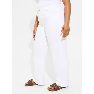 กางเกงยีนส์สีขาวเอวสูงสำหรับผู้หญิงซิปตรงผ้าฝ้าย100% เป็นมิตรกับสิ่งแวดล้อมระบายอากาศได้ดีขนาดพิเศษ - Product Image 3