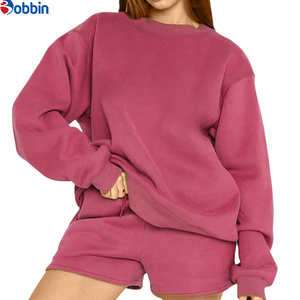 Ensemble sweat-shirt et short pour femme, automne-hiver, sur mesure, nouveau commerce, grande taille, mélange coton et polyester, col rond, ensemble 2 pièces - Product Image 6