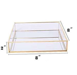 Plateau de toilette en verre décoratif avec bordure en laiton, organisateur de bijoux carré, décoration d'intérieur - Product Image 5