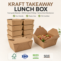 Bol alimentaire jetable en papier kraft de qualité alimentaire, pliable, résistant aux fuites, imprimé sur mesure, OEM, pour la restauration à emporter
