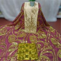 Robe élégante en tissu jacquard tissé de qualité supérieure, 100 % soie, coton/polyester, motif uni, vert royal Fransawi Dirac Chiffon, avec détails dorés