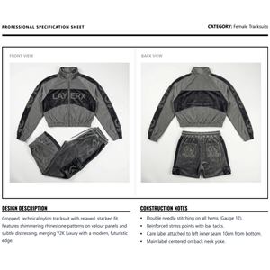 Conjunto Deportivo Personalizado para Mujer, Terciopelo, Nailon, Patchwork, Pedrería, Estampado Sólido, Ligero, Transpirable, Chaqueta Corta, Pantalones Ajustados - Product Image 6