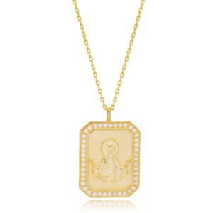 Collar con Colgante de Piedra de Zirconia con Diseño de Jesús y Medallón de Forma Geométrica, Joyería de Plata de Ley 925 para Compromiso, Boda, Fiesta - Product Image 4