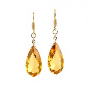 Boucles d'oreilles en forme de poire en forme de larme de zircon cubique jaune en argent sterling 925 - Product Image 2