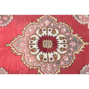 Vintage 4.4x3.6 ft Rug, Turkish Rug, <b>Red</b> Solid <b>Wool</b> Rug - Product Image 5