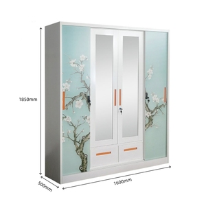 Armoire en acier pour la maison, chambre de bébé, armoire en acier à 4 portes, armoire en acier avec motif imprimé, porte coulissante, armoire en métal - Product Image 4
